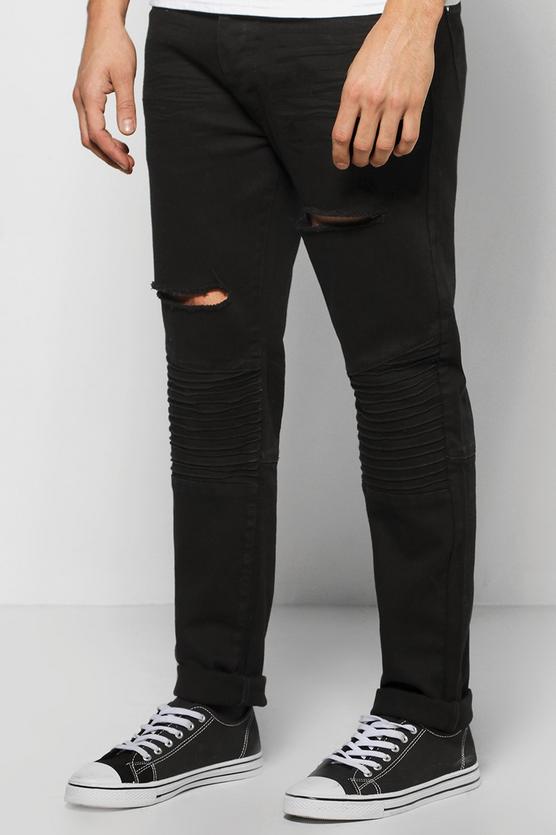 Skinny Fit Black Biker Jeans